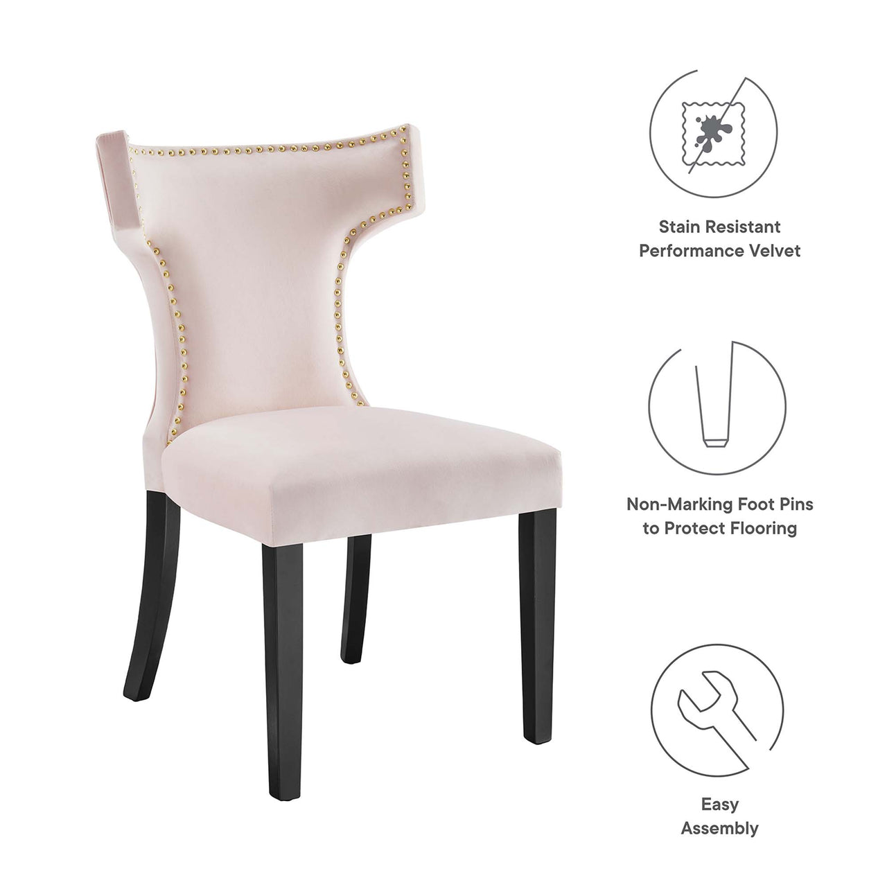 Vela Velvet Dining Chair Set of 2, Pink