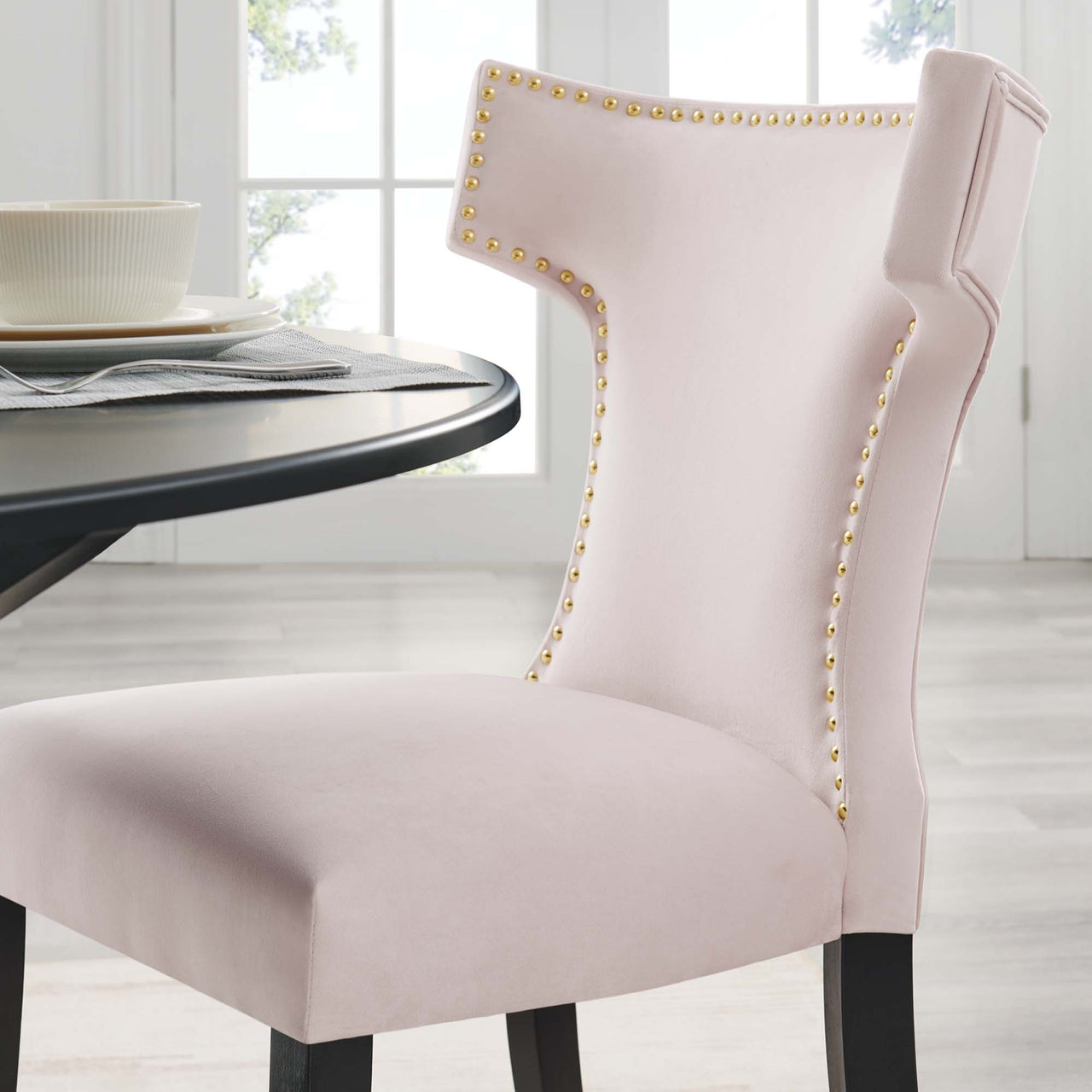 Vela Velvet Dining Chair Set of 2, Pink