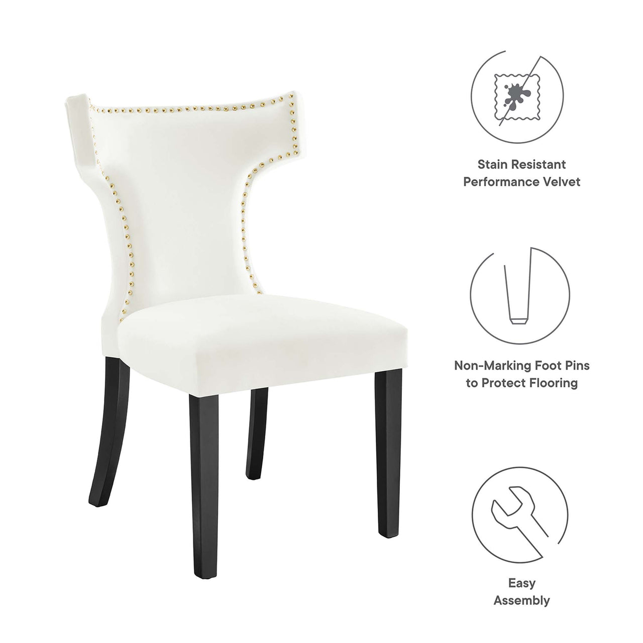 Vela Velvet Dining Chair Set of 2, White