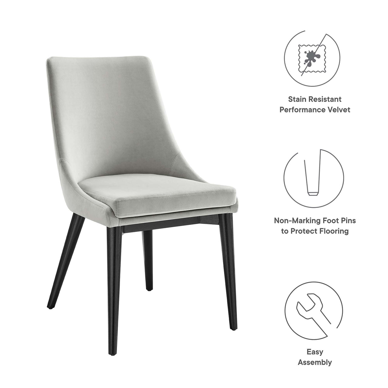 Viremont Velvet Dining Chair, Light Gray
