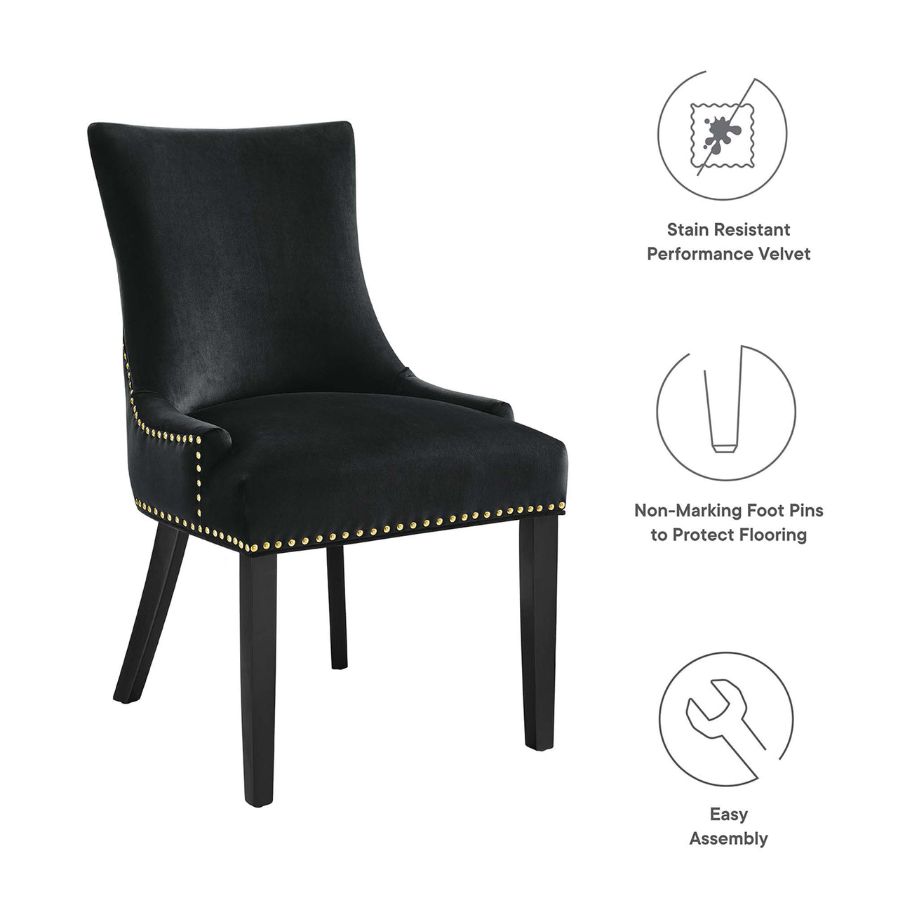 Marvelle Velvet Dining Chair Set of 2, Black