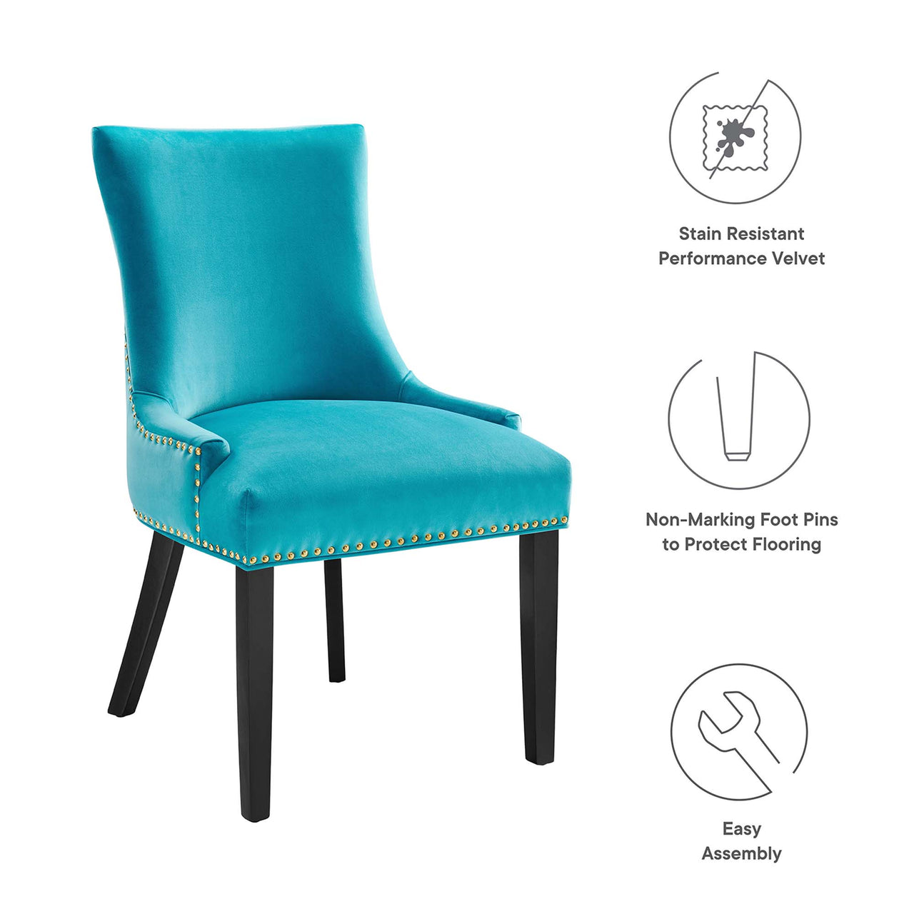 Marvelle Velvet Dining Chair Set of 2, Caspian Blue