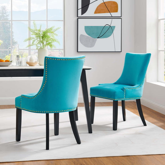 Marvelle Velvet Dining Chair Set of 2, Caspian Blue