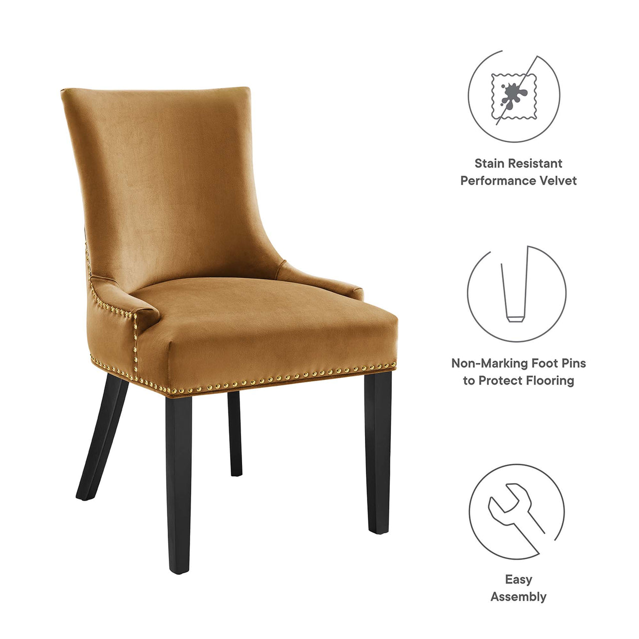 Marvelle Velvet Dining Chair Set of 2, Cognac