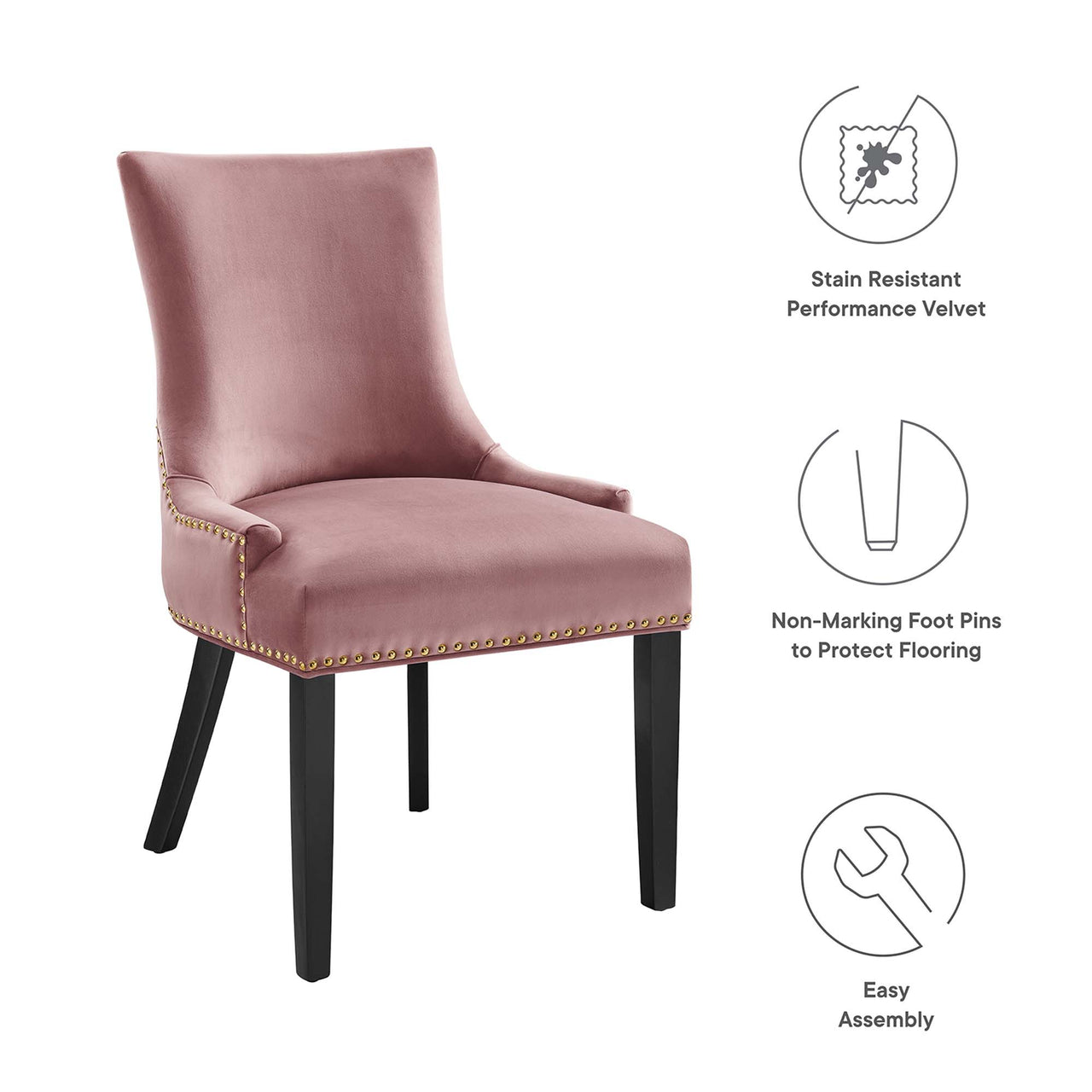 Marvelle Velvet Dining Chair Set of 2, Dusty Rose