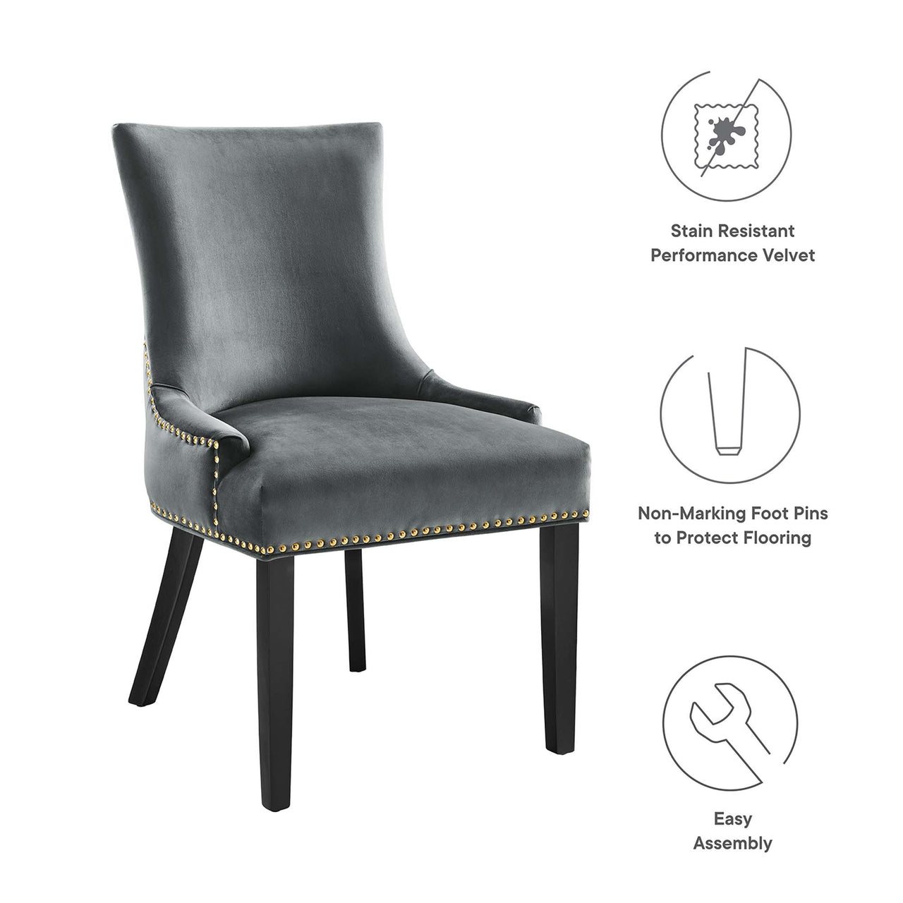Marvelle Velvet Dining Chair Set of 2, Gray
