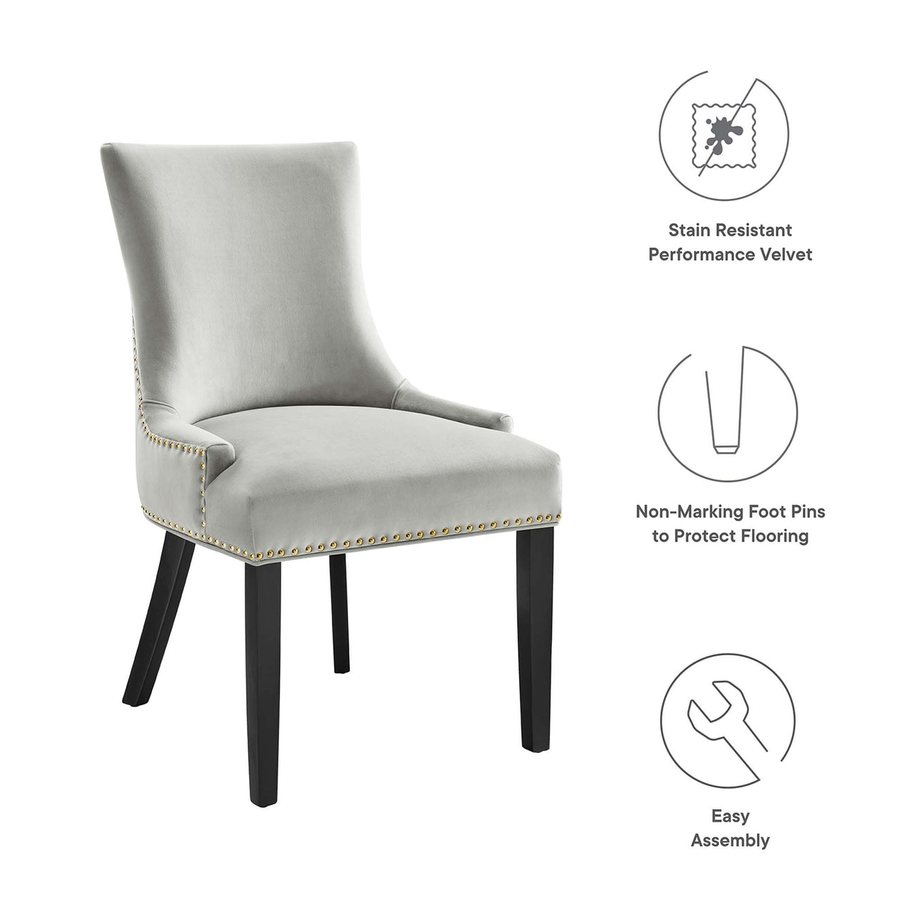 Marvelle Velvet Dining Chair Set of 2, Light Gray