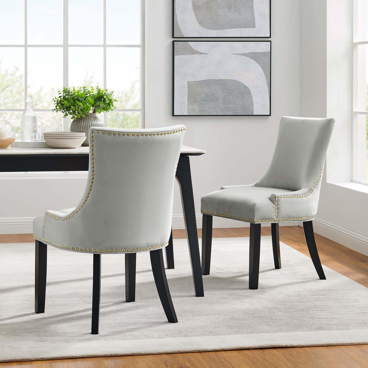 Marvelle Velvet Dining Chair Set of 2, Light Gray