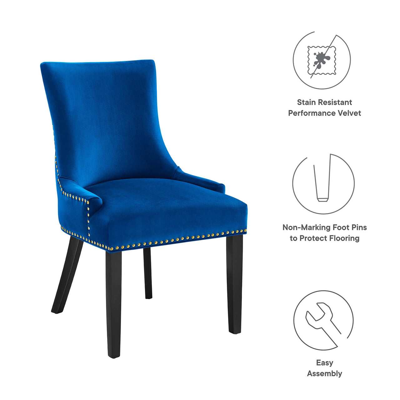 Marvelle Velvet Dining Chair Set of 2, Navy