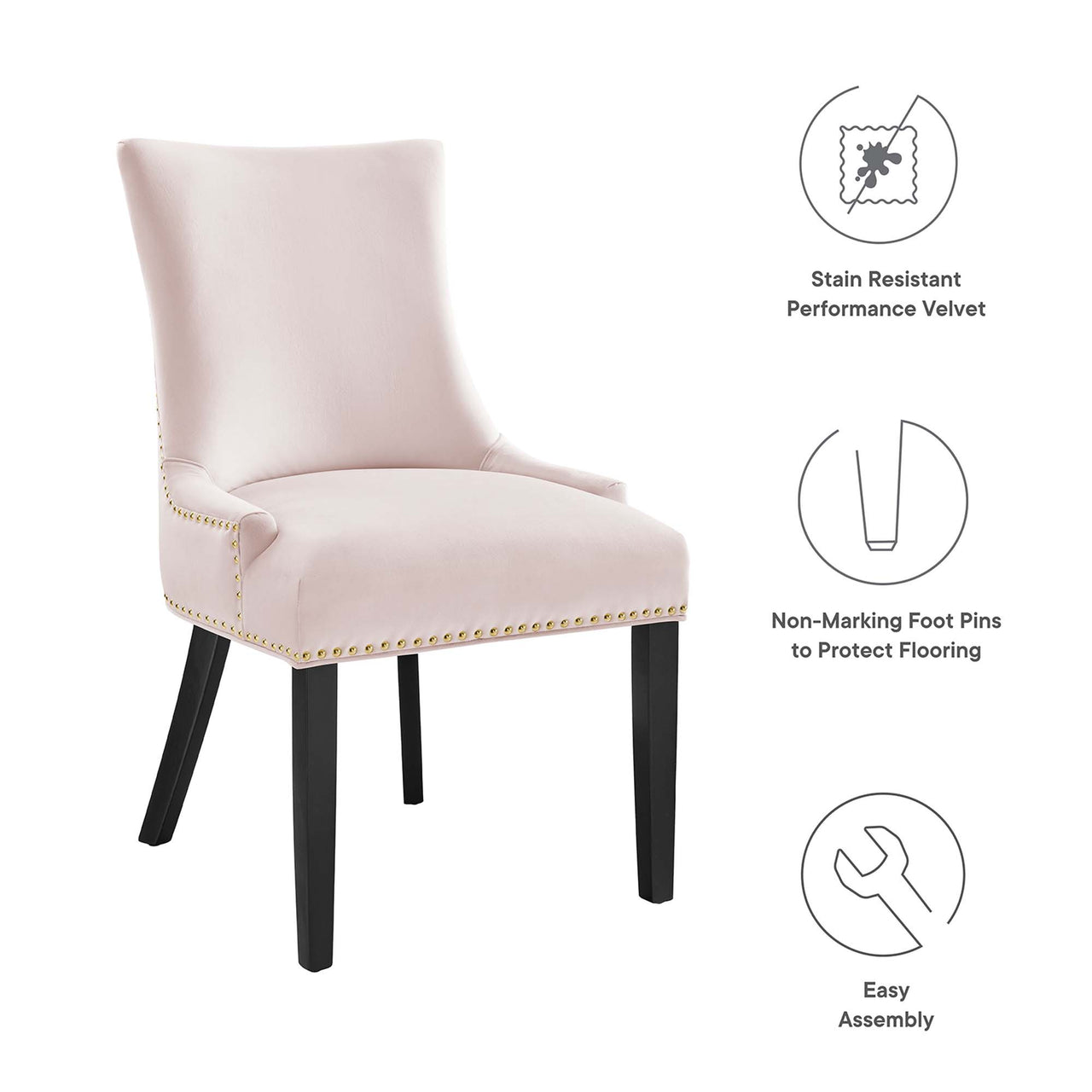 Marvelle Velvet Dining Chair Set of 2, Pink