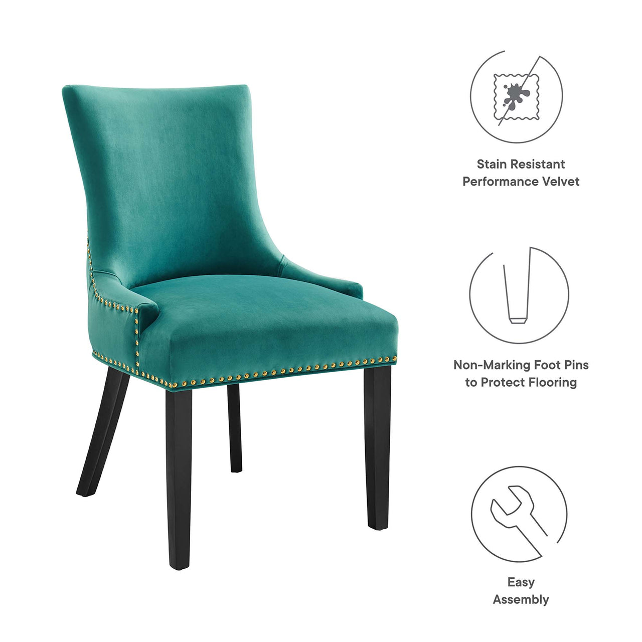 Marvelle Velvet Dining Chair Set of 2, Teal