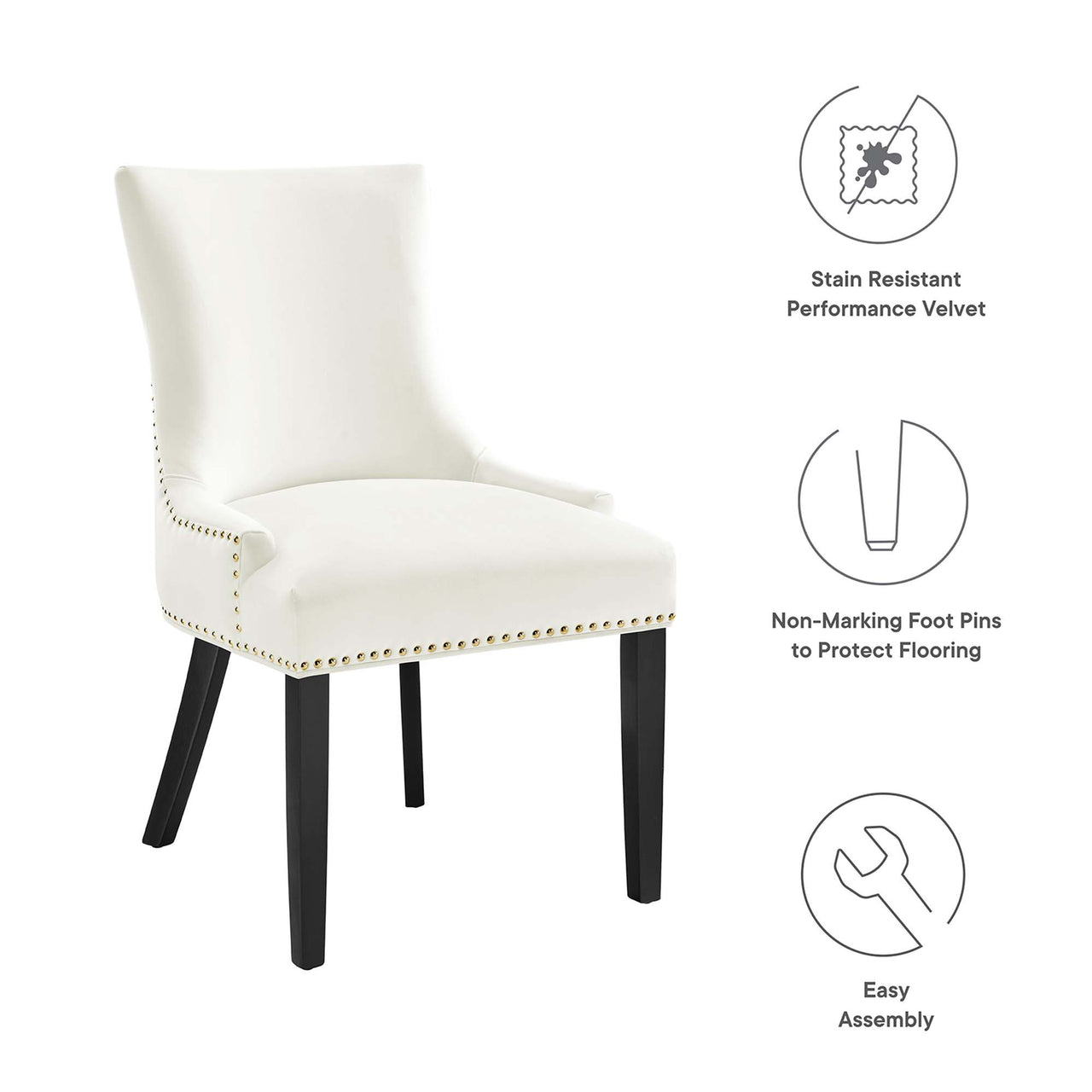 Marvelle Velvet Dining Chair Set of 2, White