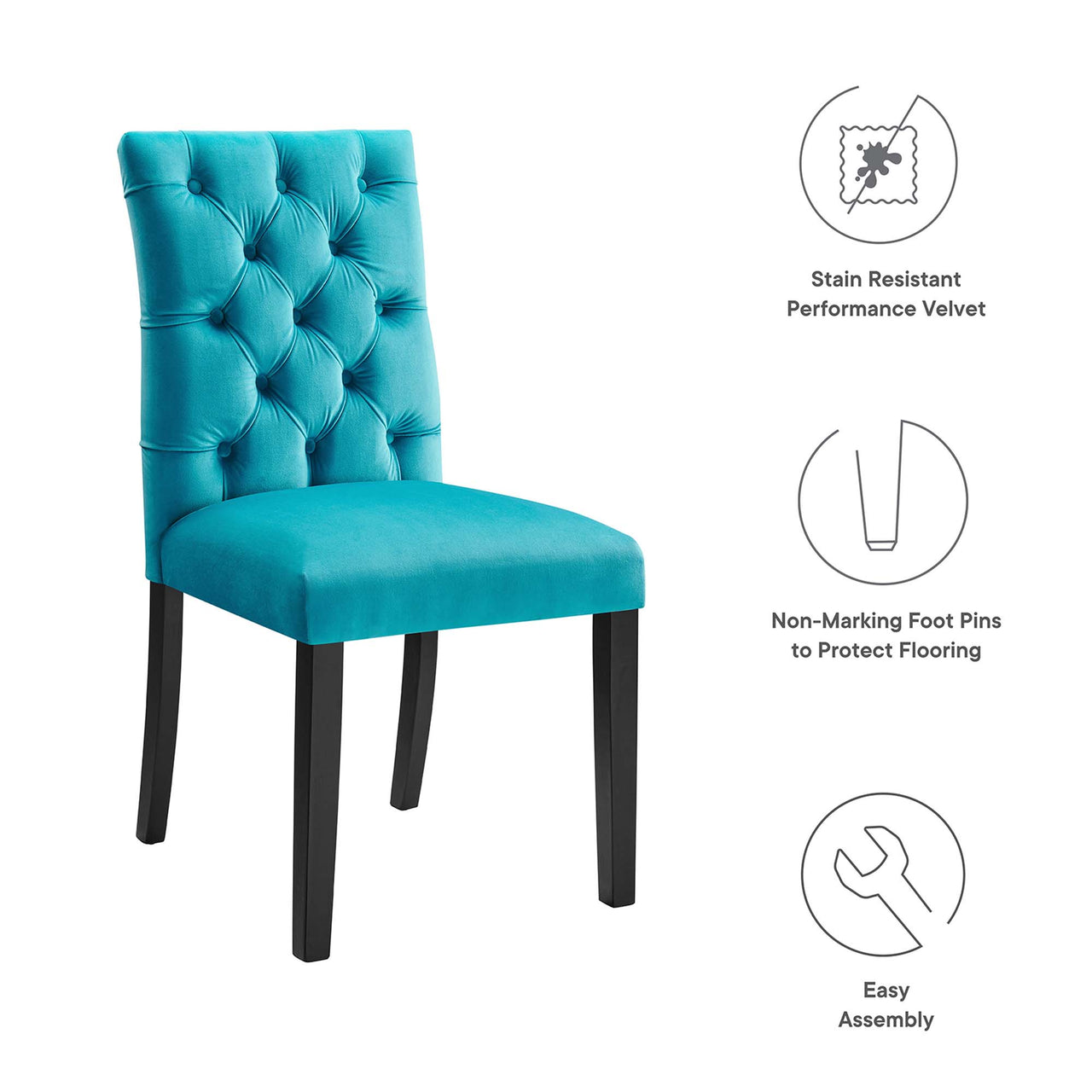 Heiress Upholstered Velvet Dining Chair Set of 2, Blue