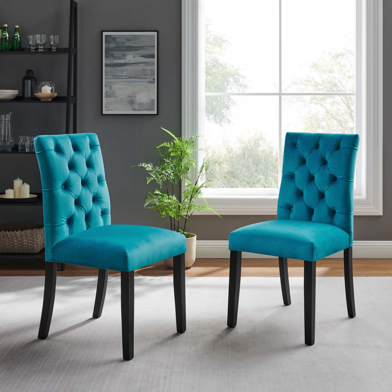 Heiress Upholstered Velvet Dining Chair Set of 2, Blue