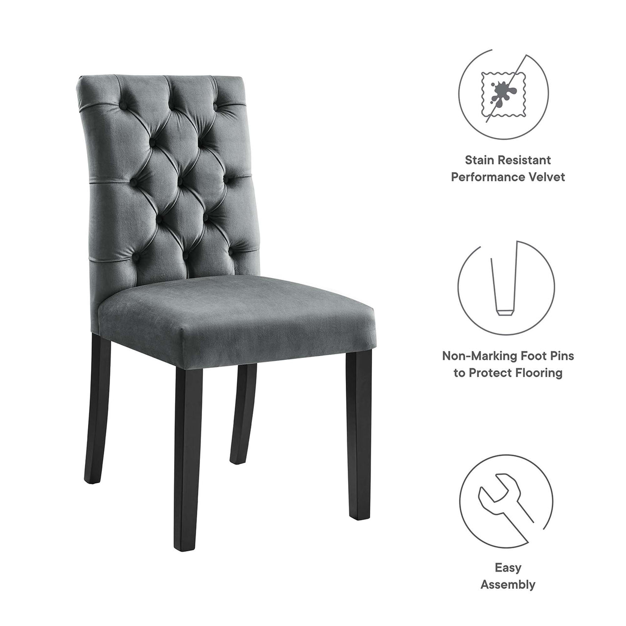 Heiress Upholstered Velvet Dining Chair Set of 2, Gray