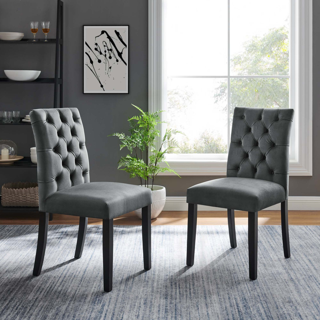 Heiress Upholstered Velvet Dining Chair Set of 2, Gray