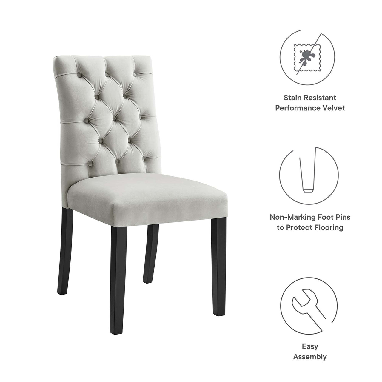 Heiress Upholstered Velvet Dining Chair Set of 2, Light Gray