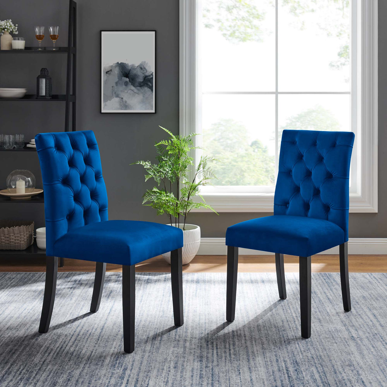 Heiress Upholstered Velvet Dining Chair Set of 2, Navy