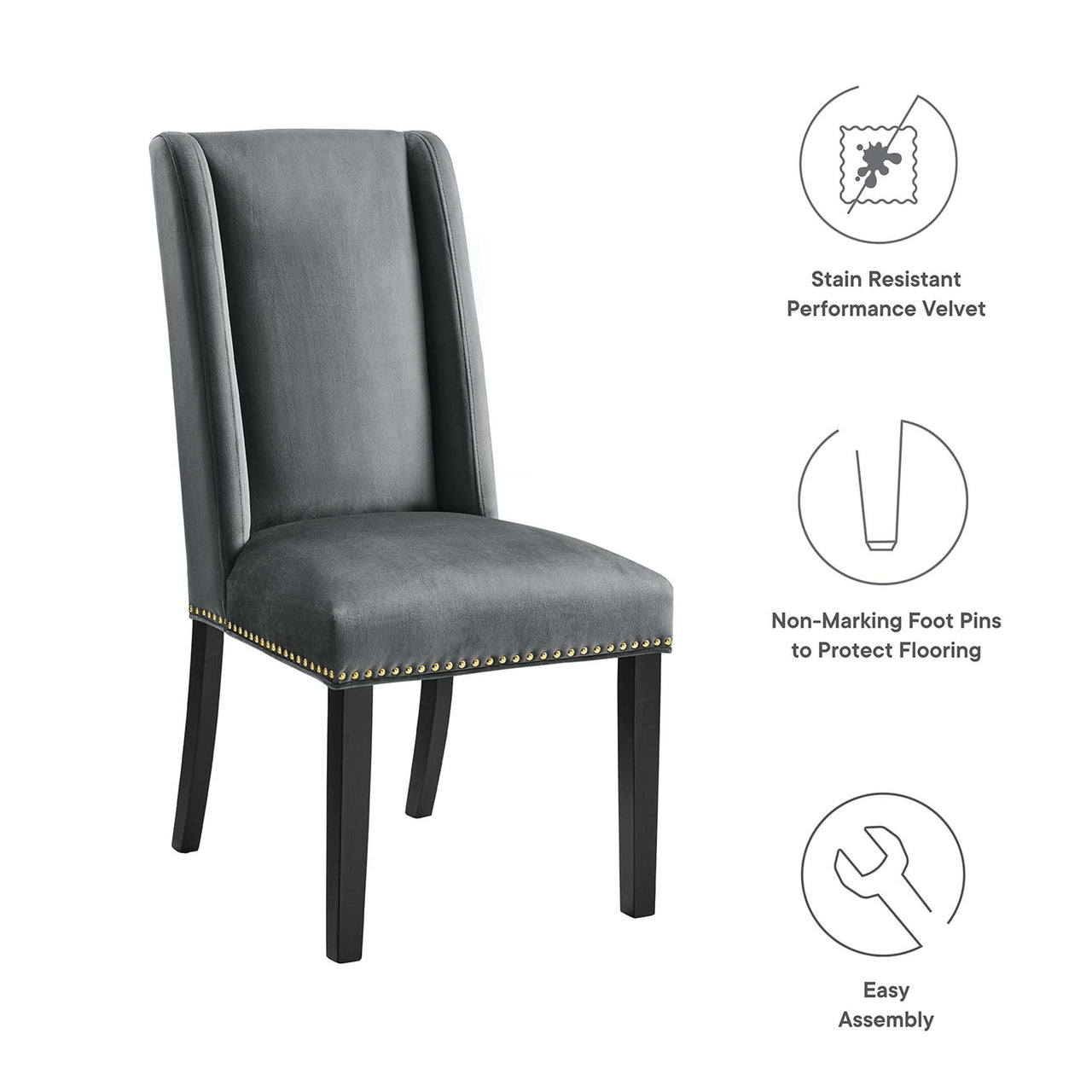 Bellare Velvet Dining Chair Set of 2, Gray