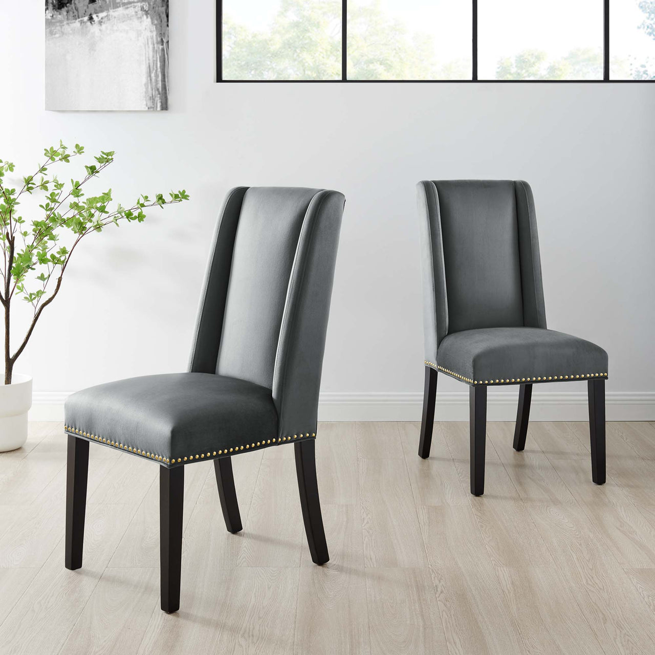 Bellare Velvet Dining Chair Set of 2, Gray