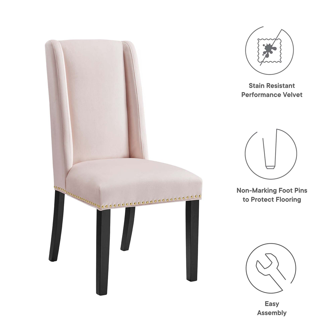 Bellare Velvet Dining Chair Set of 2, Pink