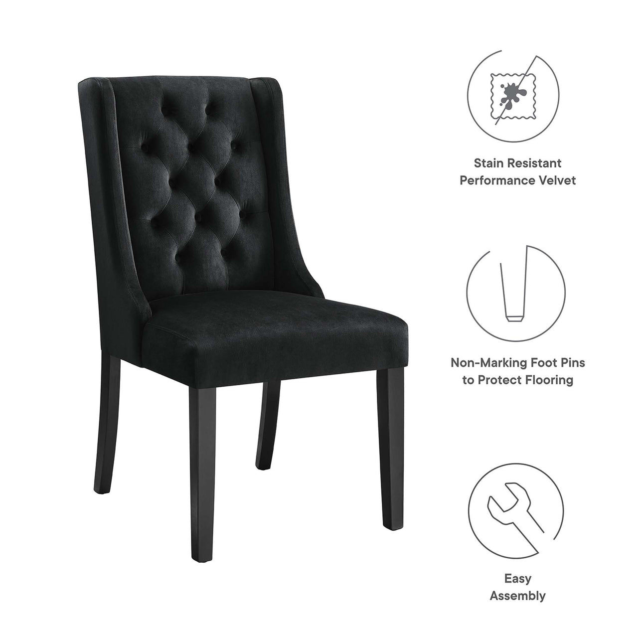 Bellarett Velvet Dining Chair Set of 2, Black