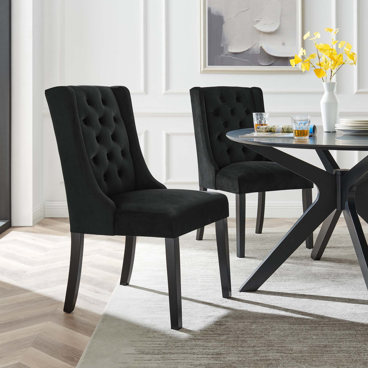 Bellarett Velvet Dining Chair Set of 2, Black