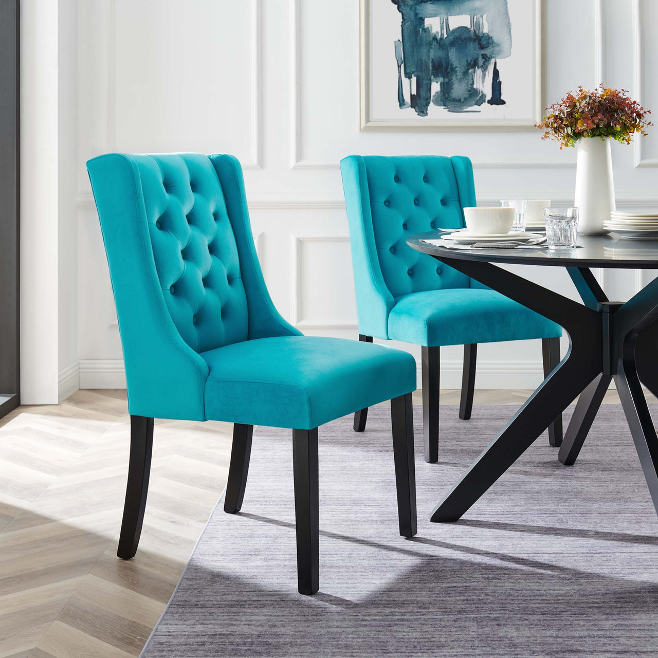 Bellarett Velvet Dining Chair Set of 2, Blue