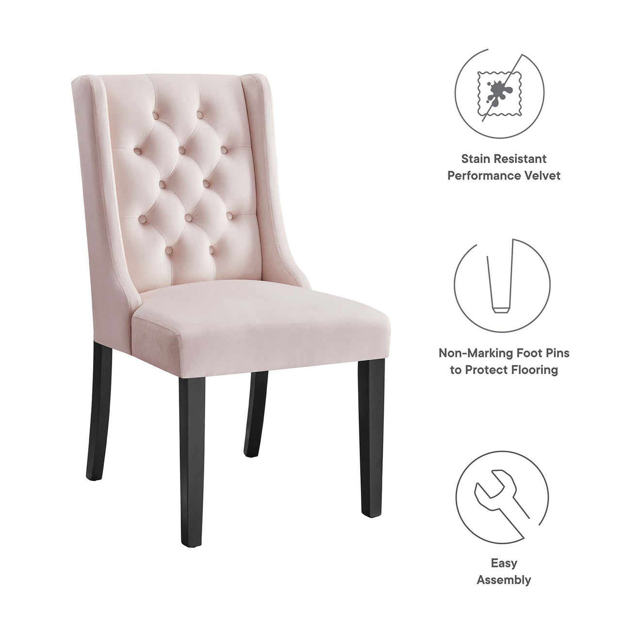 Bellarett Velvet Dining Chair Set of 2, Pink