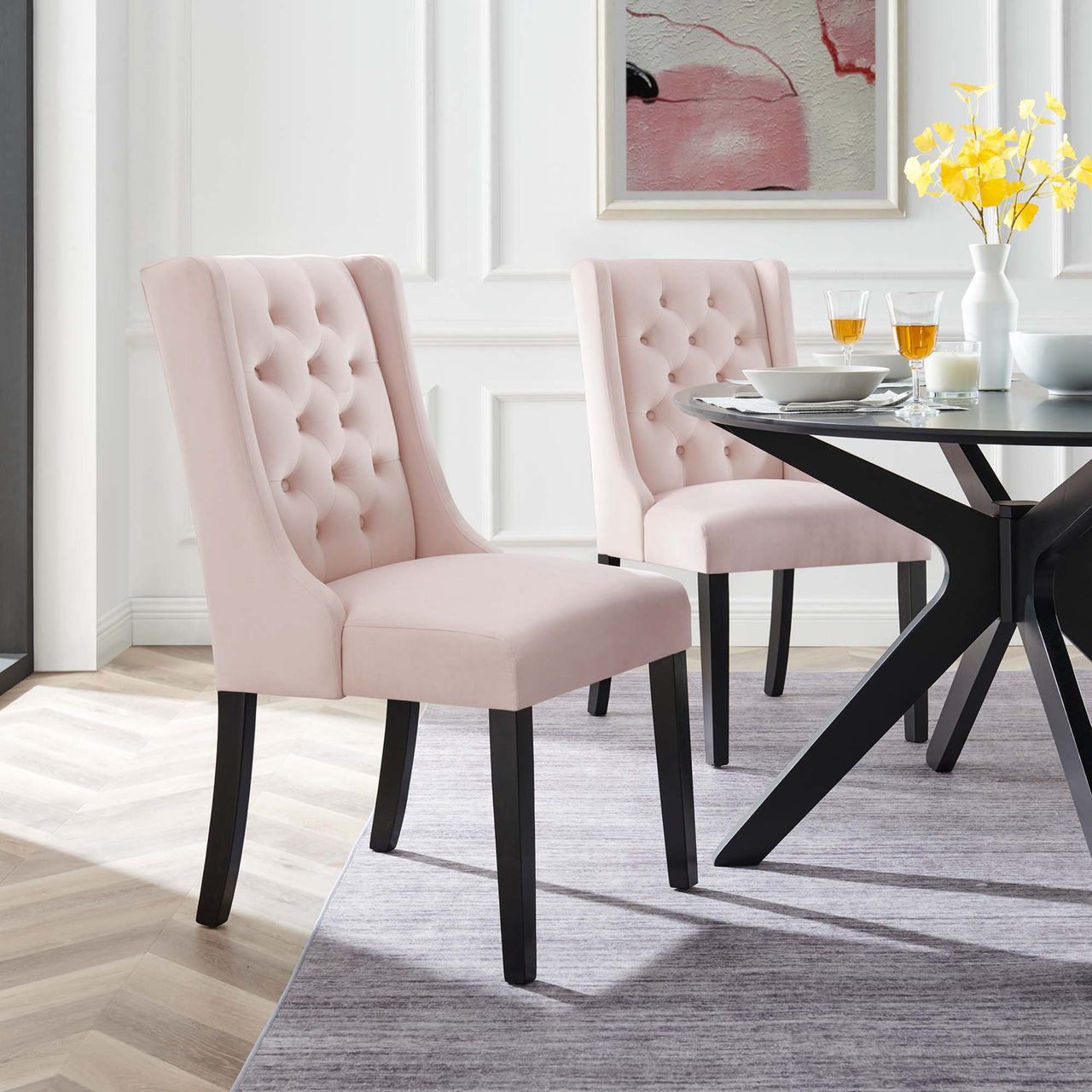 Bellarett Velvet Dining Chair Set of 2, Pink
