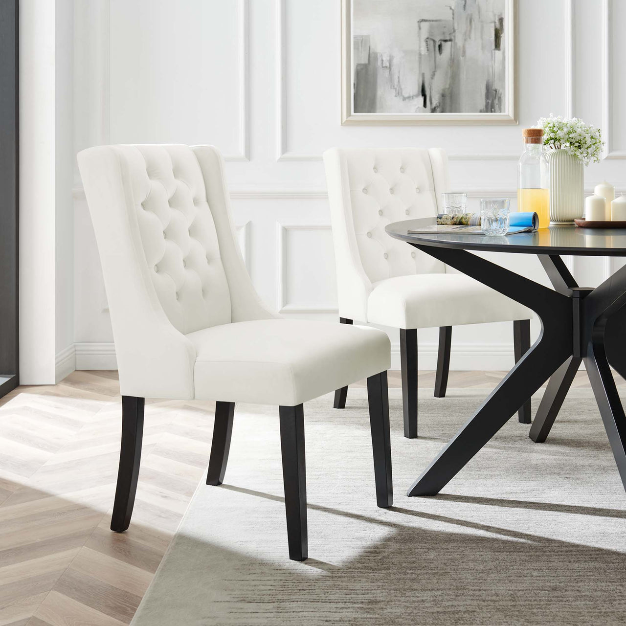 Bellarett Velvet Dining Chair Set of 2, White