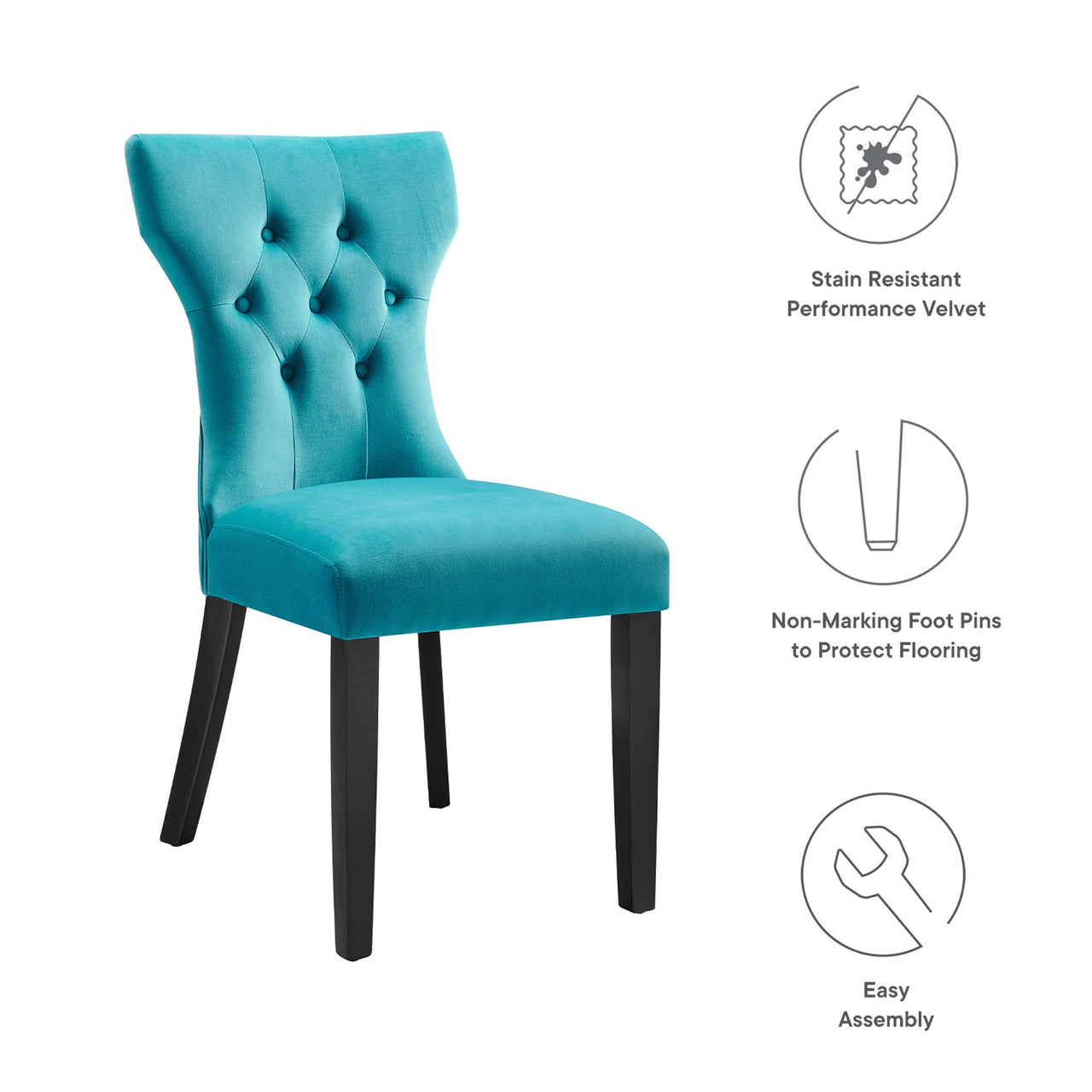 Hourglass Velvet Dining Chair Set of 2, Blue