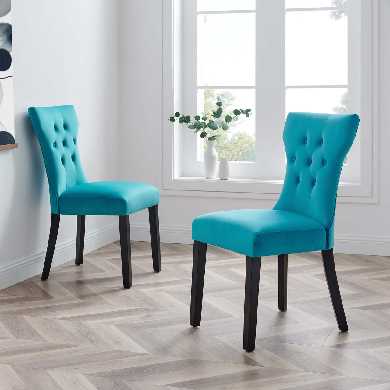 Hourglass Velvet Dining Chair Set of 2, Blue