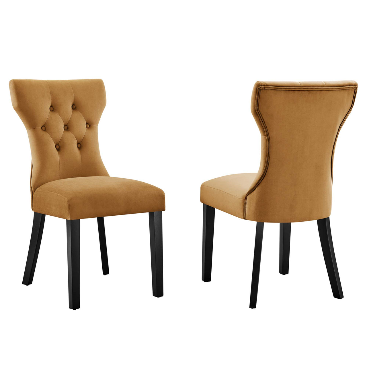 Hourglass Velvet Dining Chair Set of 2, Cognac