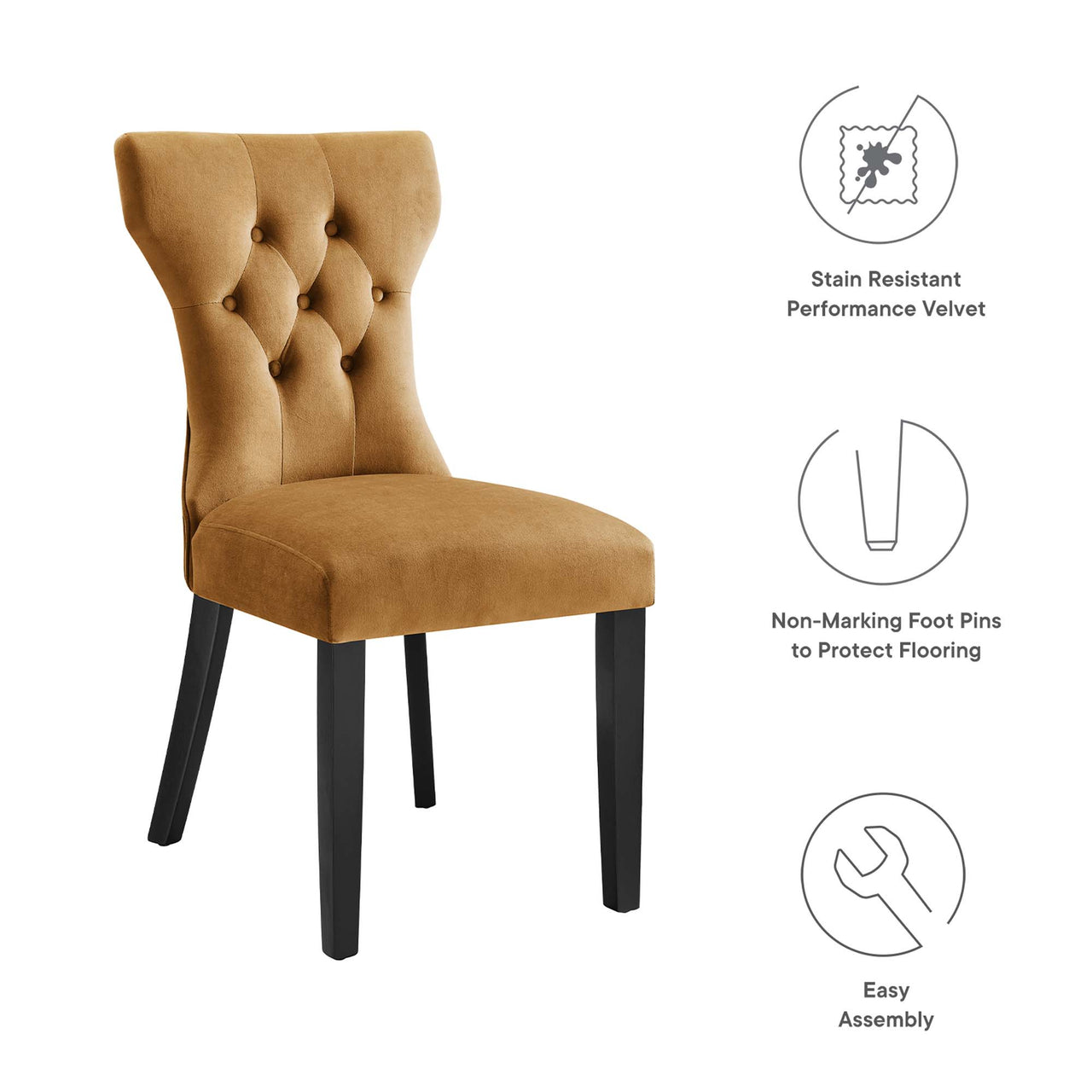 Hourglass Velvet Dining Chair Set of 2, Cognac