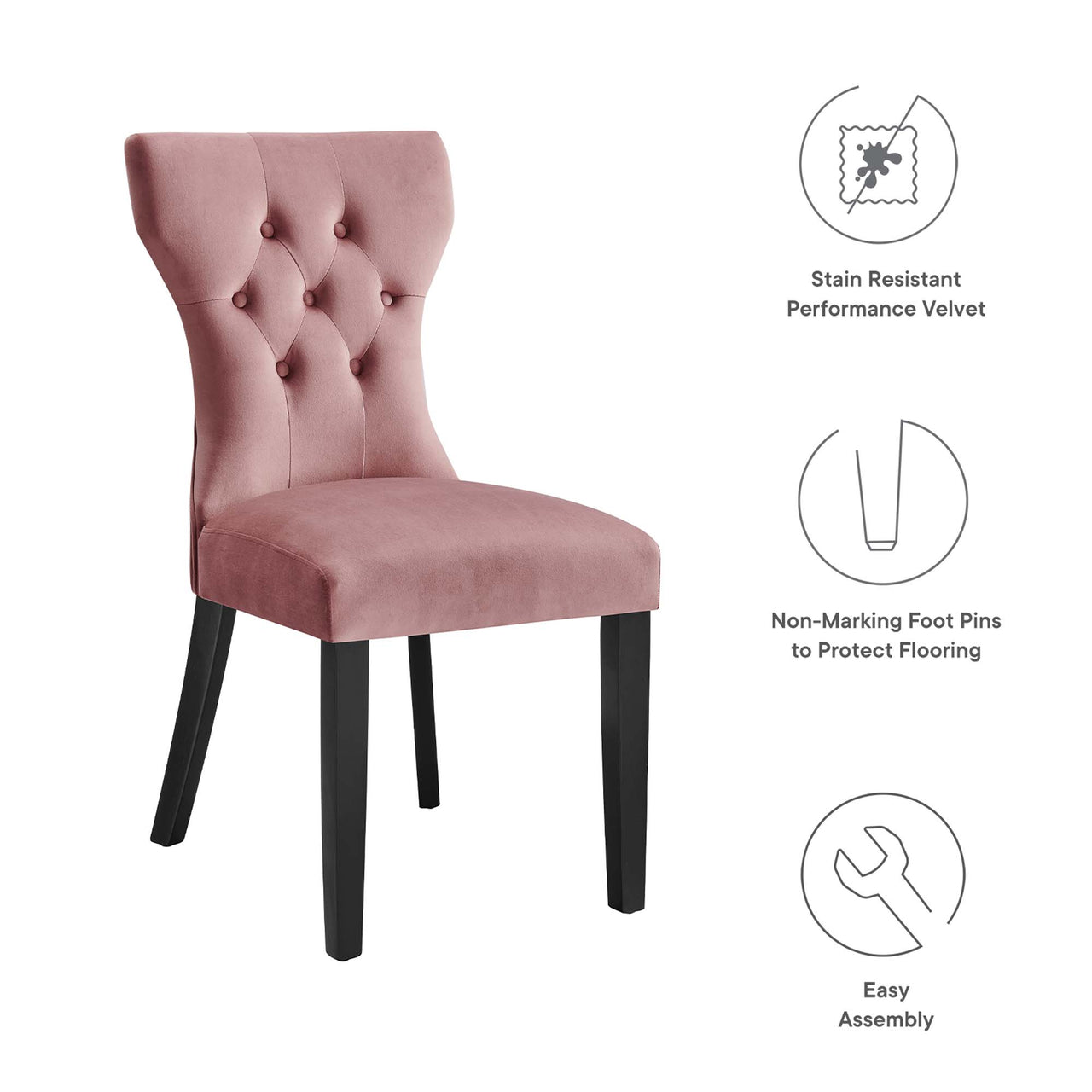 Hourglass Velvet Dining Chair Set of 2, Dusty Rose