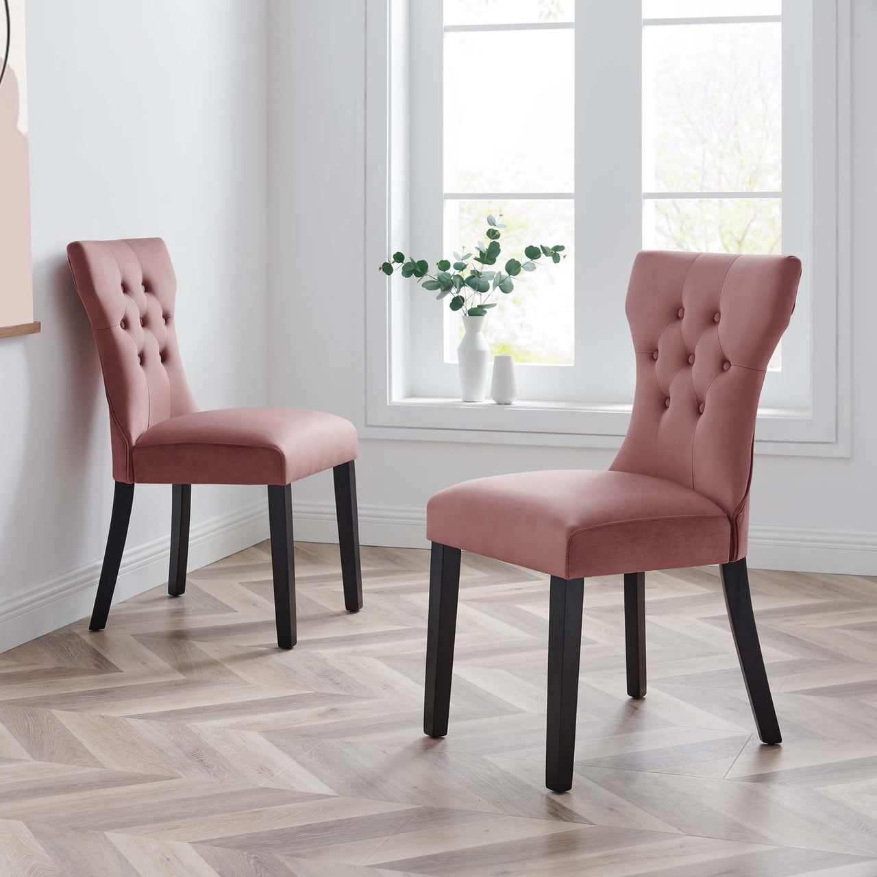 Hourglass Velvet Dining Chair Set of 2, Dusty Rose