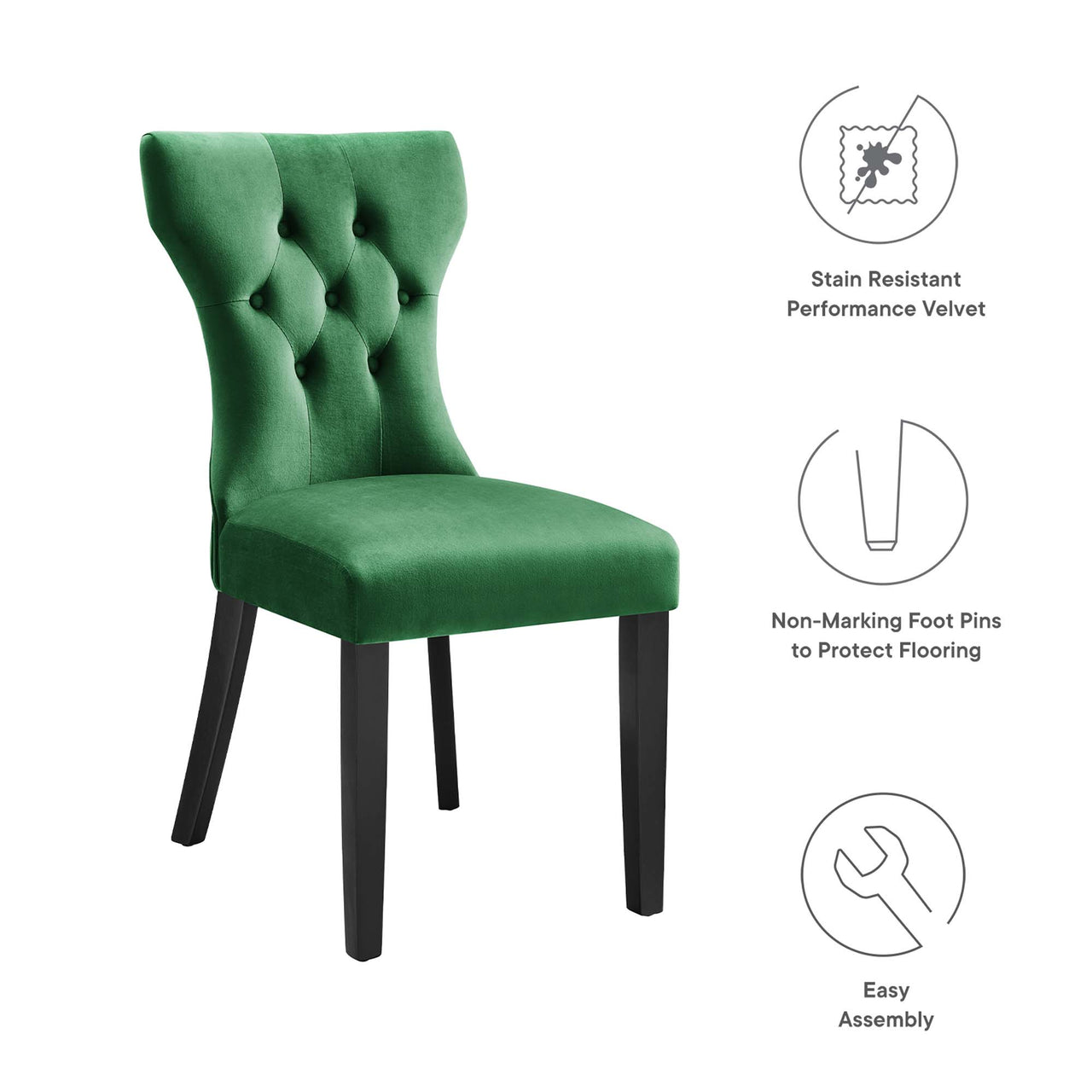 Hourglass Velvet Dining Chair Set of 2, Emerald