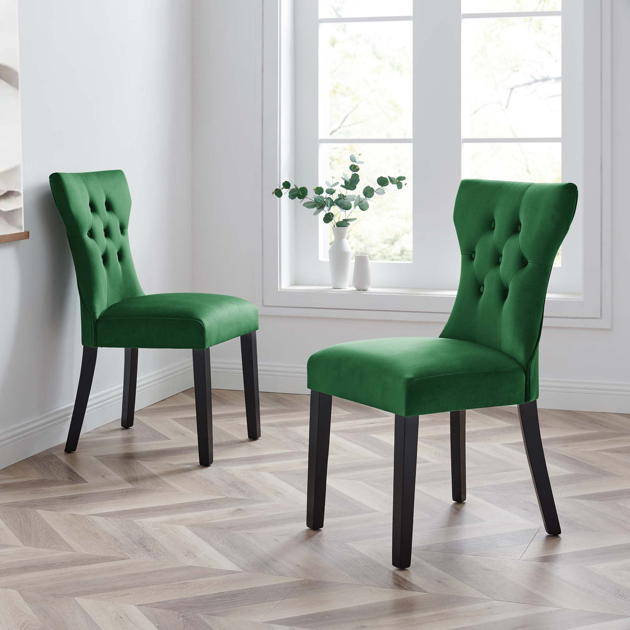Hourglass Velvet Dining Chair Set of 2, Emerald