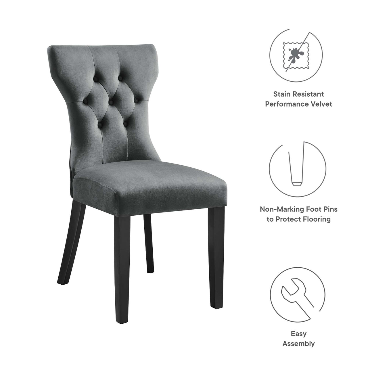 Hourglass Velvet Dining Chair Set of 2, Gray