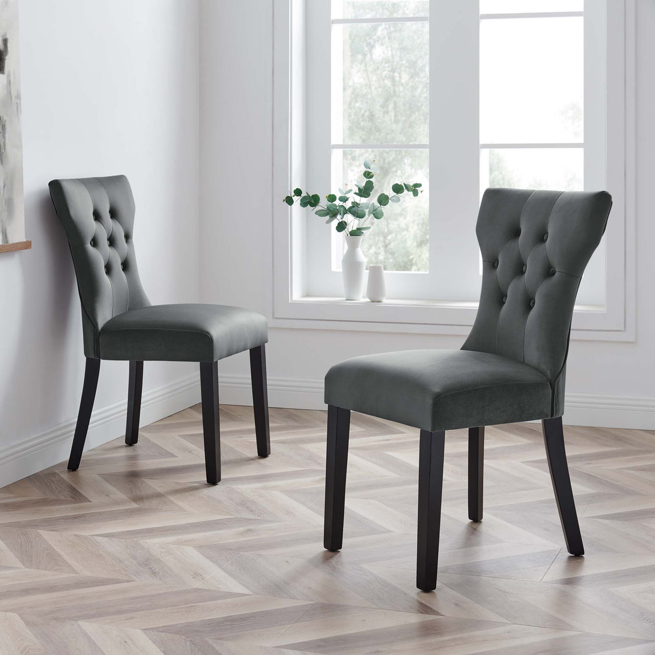 Hourglass Velvet Dining Chair Set of 2, Gray