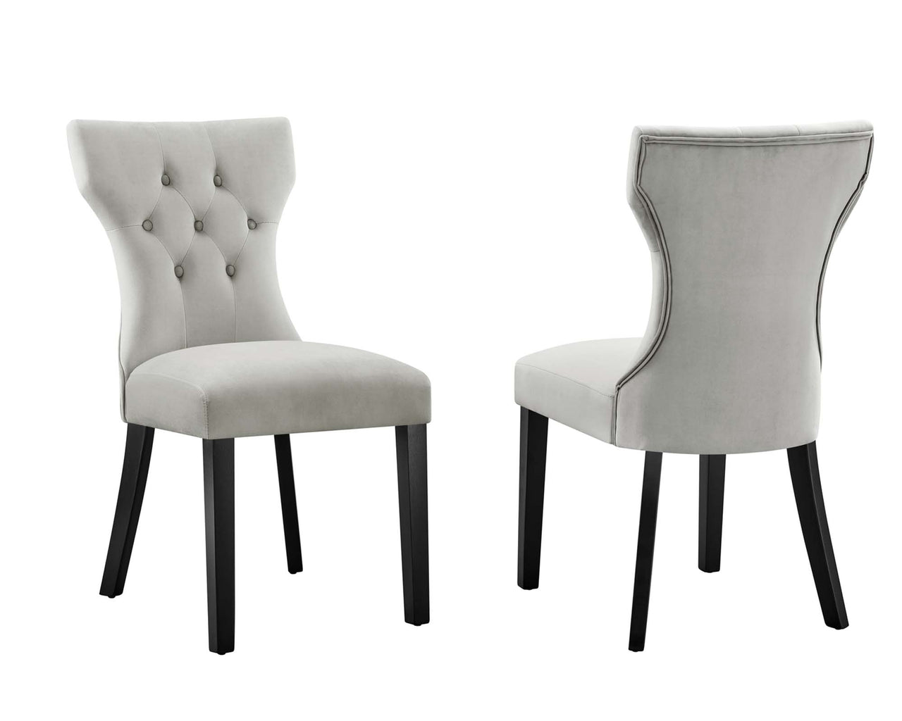 Hourglass Velvet Dining Chair Set of 2, Light Gray