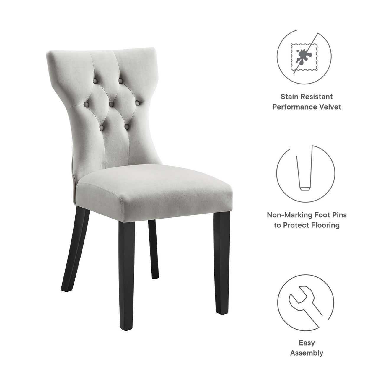 Hourglass Velvet Dining Chair Set of 2, Light Gray