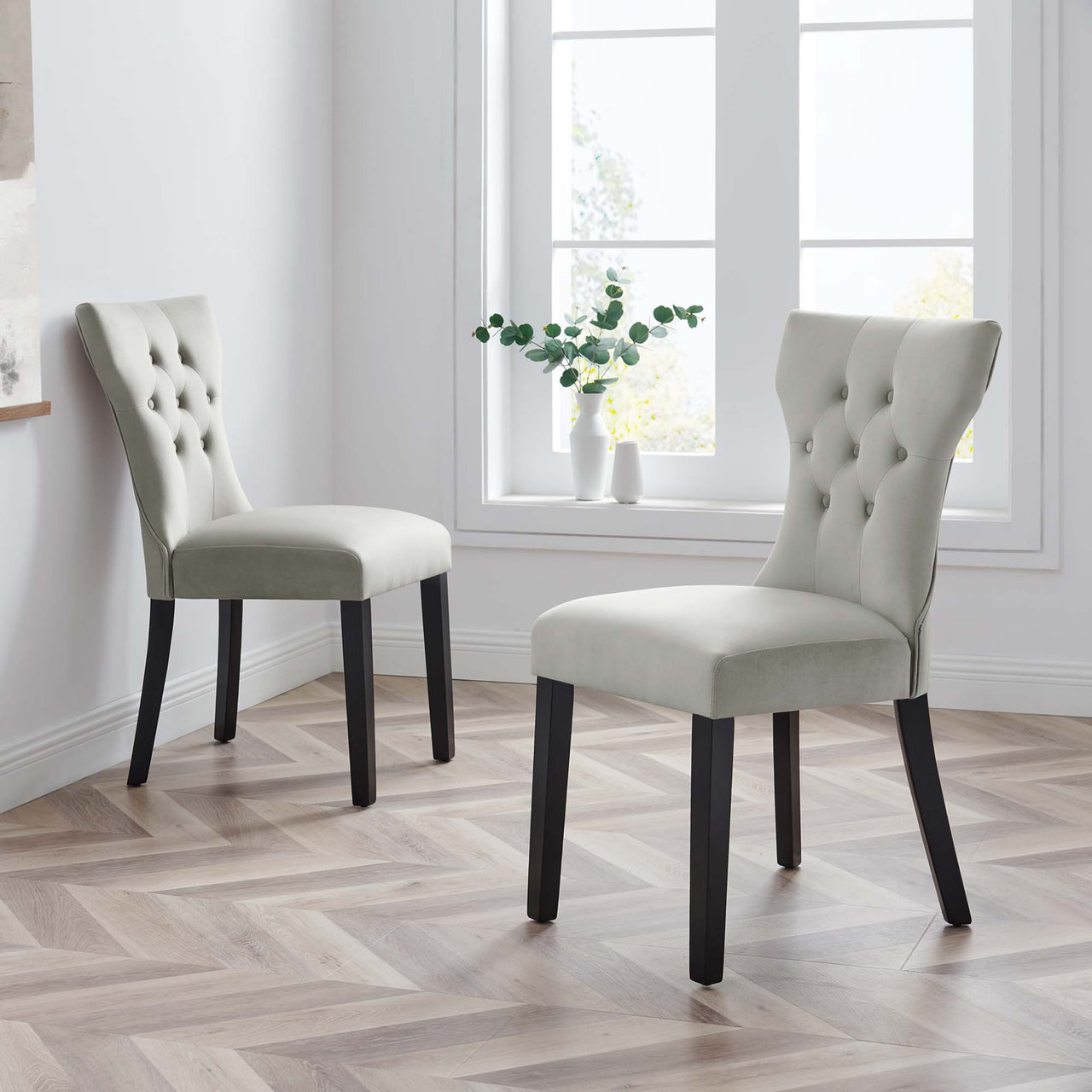 Hourglass Velvet Dining Chair Set of 2, Light Gray