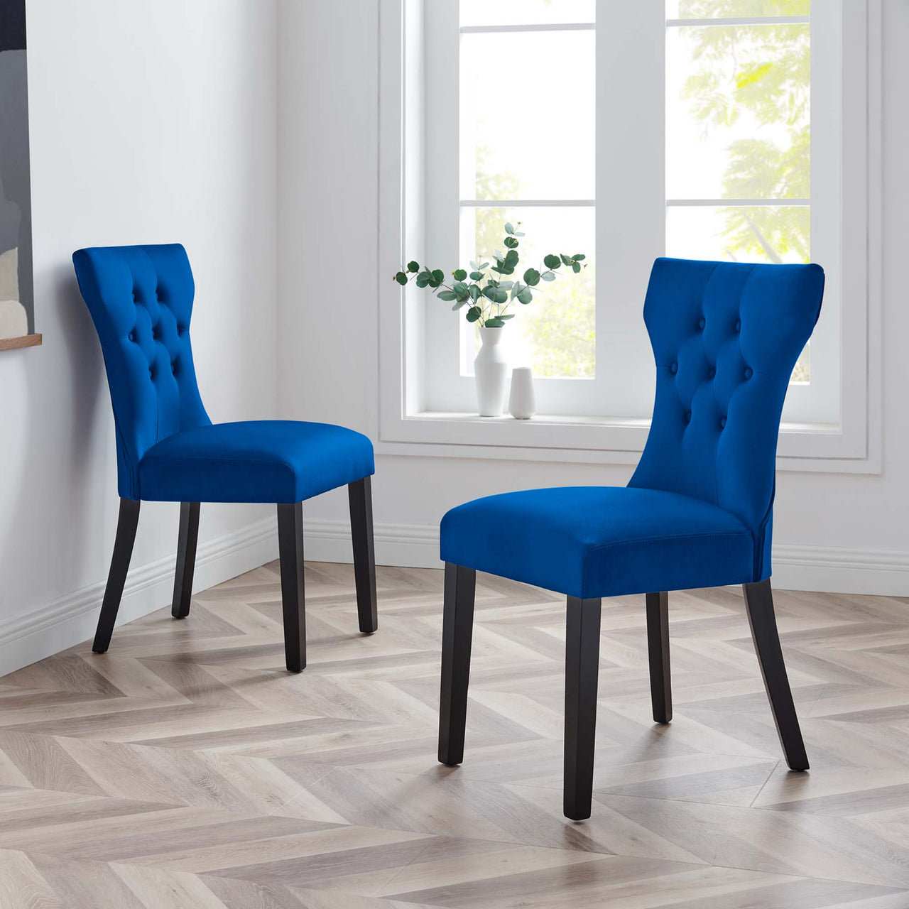 Hourglass Velvet Dining Chair Set of 2, Navy