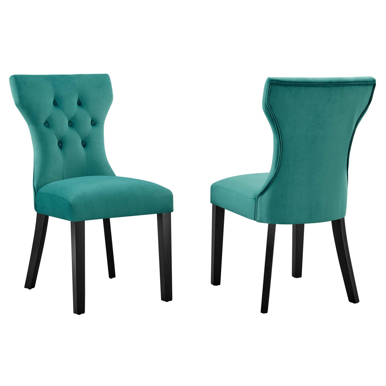 Hourglass Velvet Dining Chair Set of 2, Teal