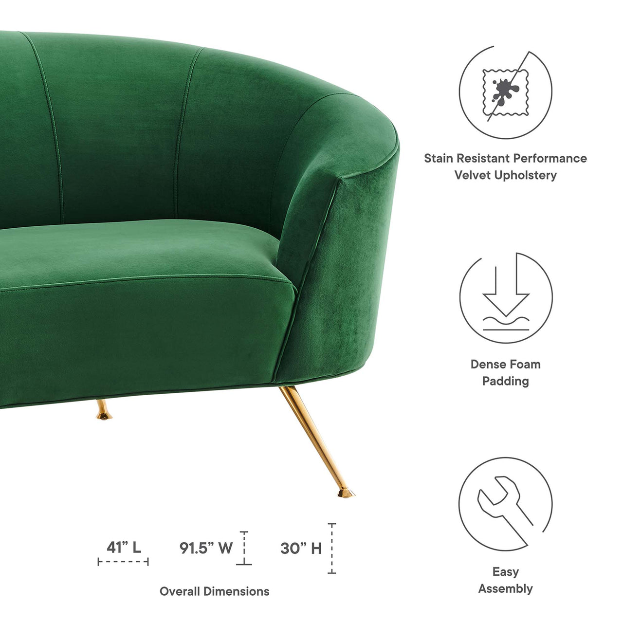 Covetina Velvet Sofa, Emerald