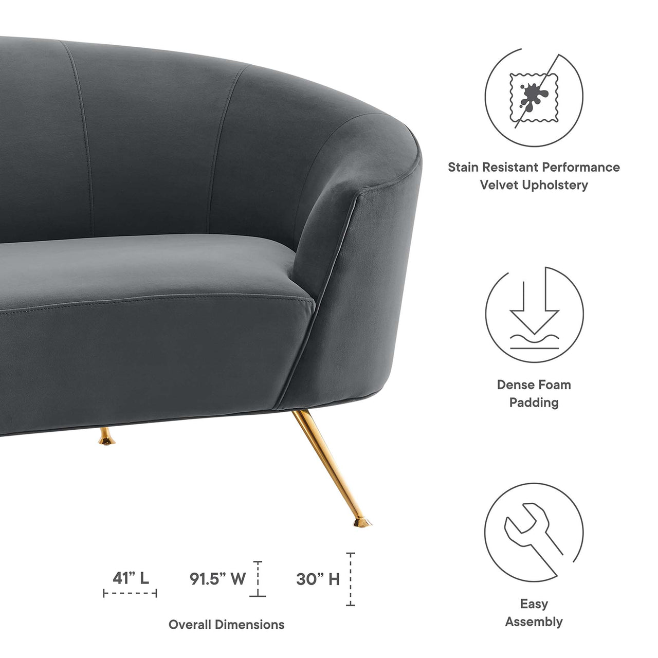 Covetina Velvet Sofa, Gray