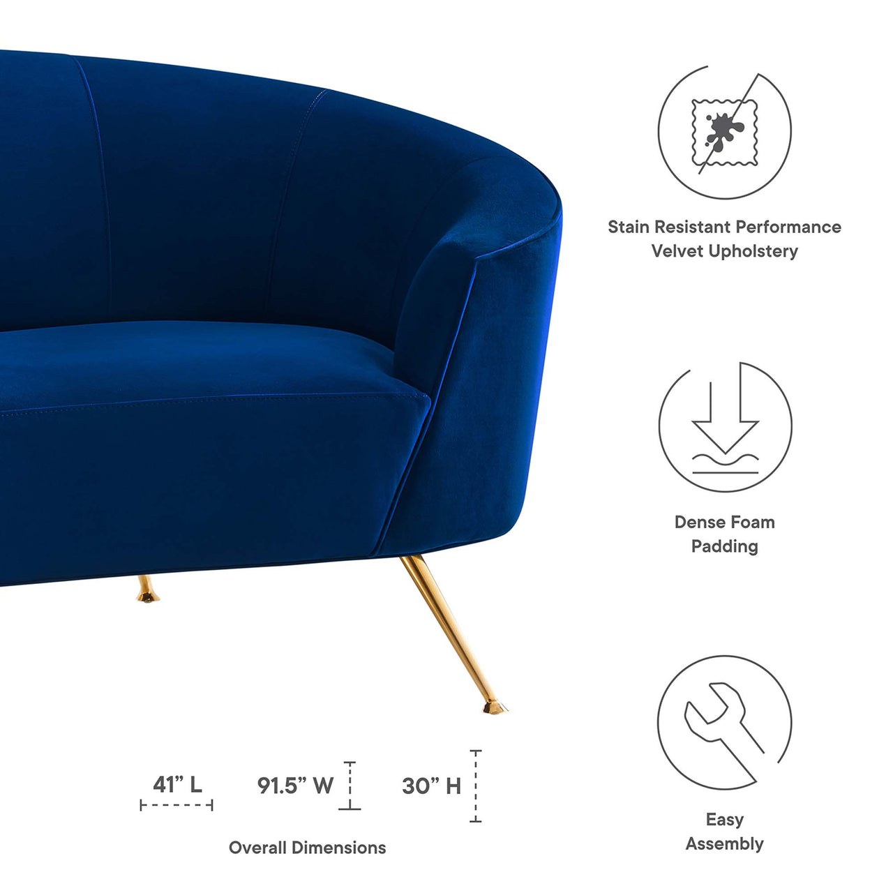 Covetina Velvet Sofa, Navy