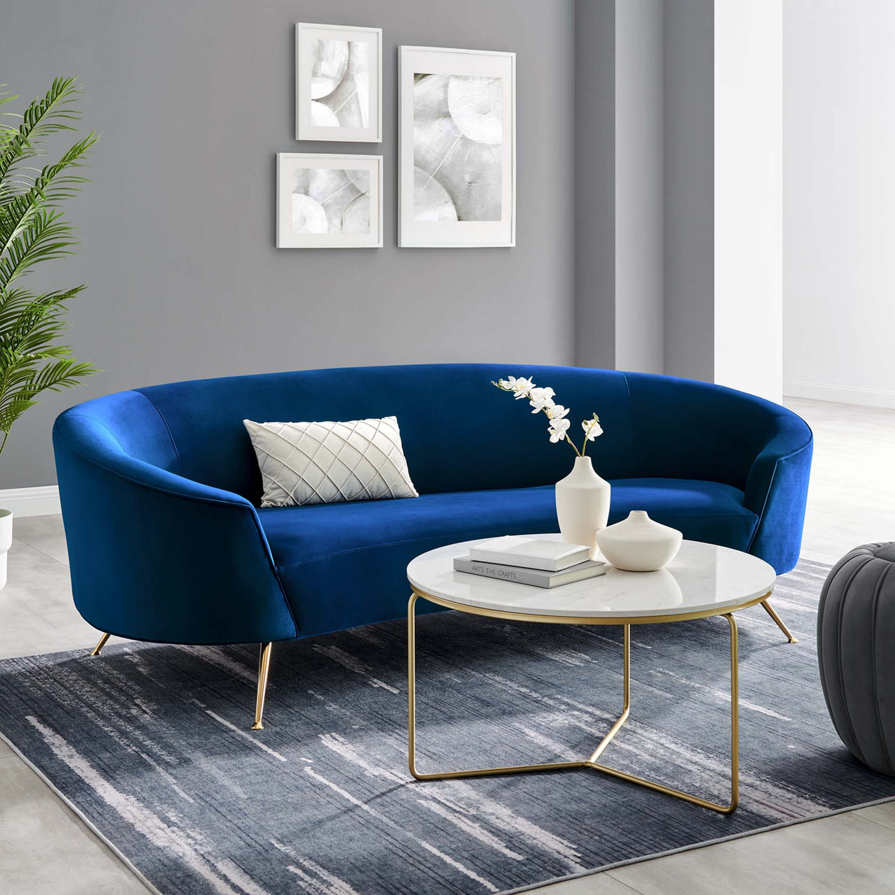 Covetina Velvet Sofa, Navy